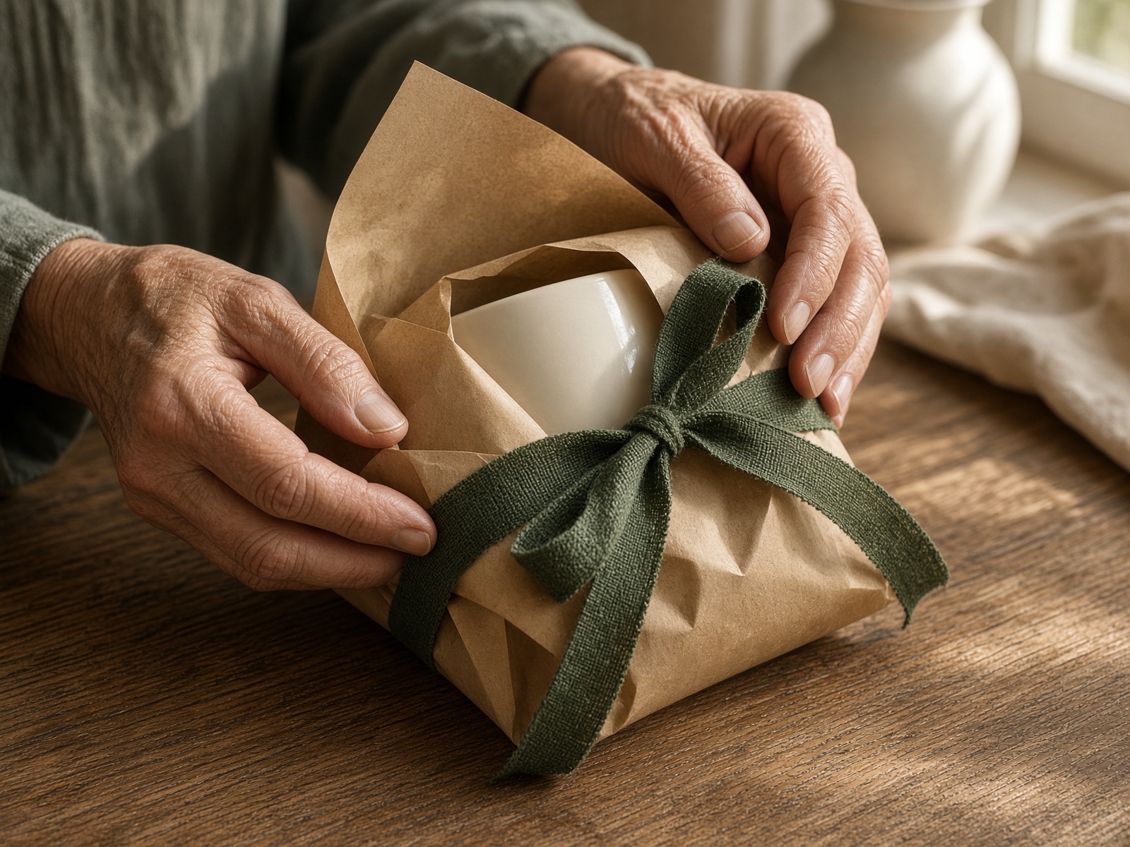 Geschenk wird in Kraftpapier eingeschlagen